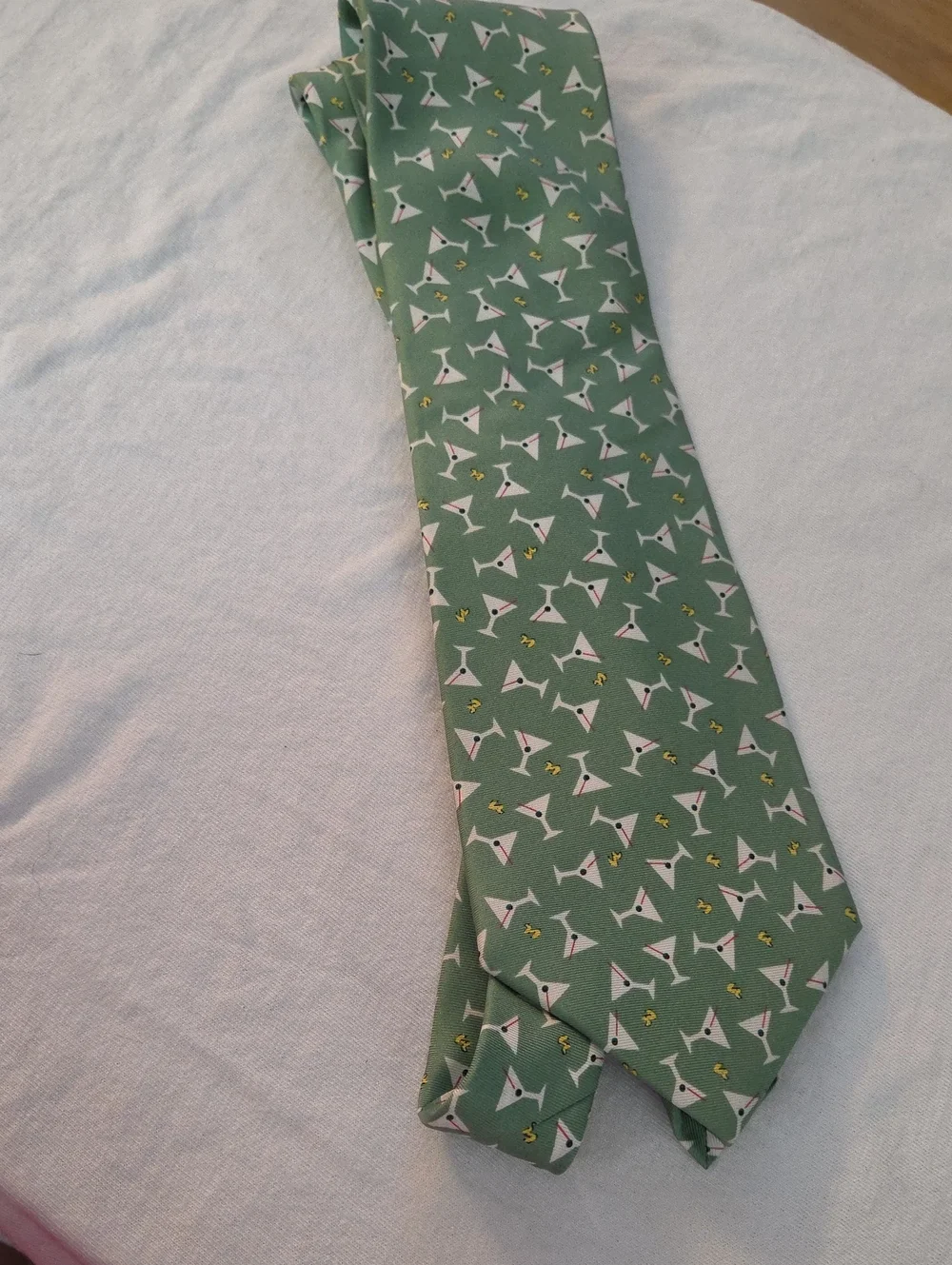 Men's Green Novelty Martini Print Tie